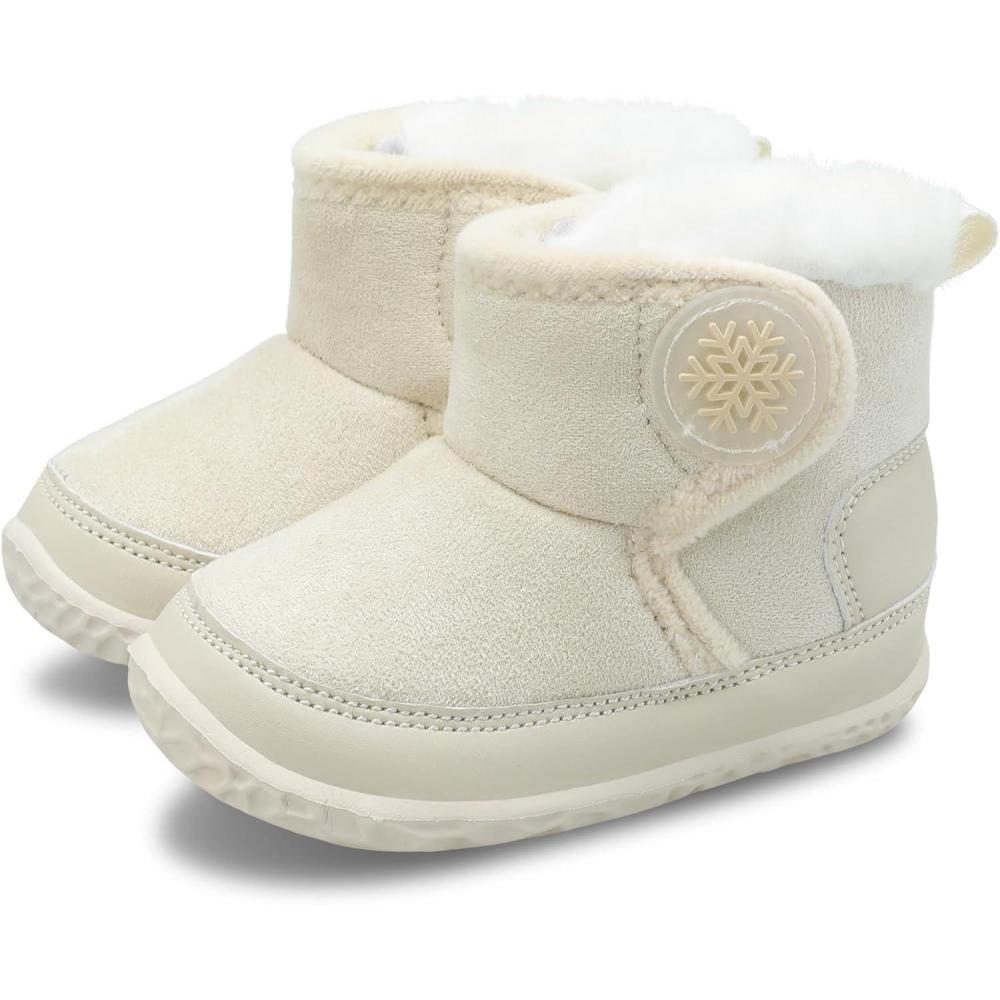 imageLRUN Baby Boots for Infant Toddler Boys Girls Ankle Warm Suede Plush Lining House Slippers Little Kids Winter Shoes for Indoor Outdoor WalkingBeige