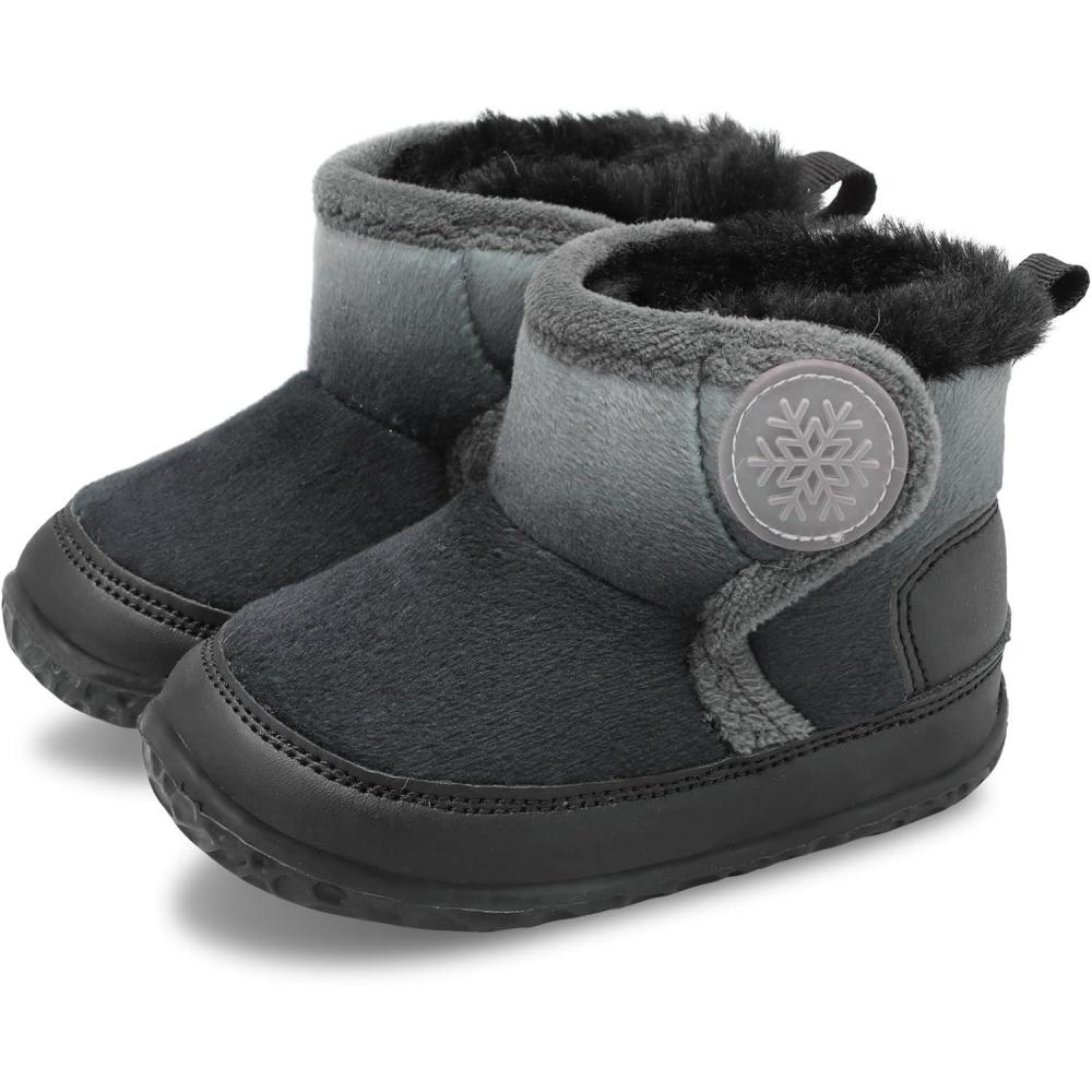 imageLRUN Baby Boots for Infant Toddler Boys Girls Ankle Warm Suede Plush Lining House Slippers Little Kids Winter Shoes for Indoor Outdoor WalkingBlack Grey