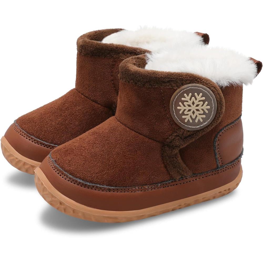 imageLRUN Baby Boots for Infant Toddler Boys Girls Ankle Warm Suede Plush Lining House Slippers Little Kids Winter Shoes for Indoor Outdoor WalkingDark Brown