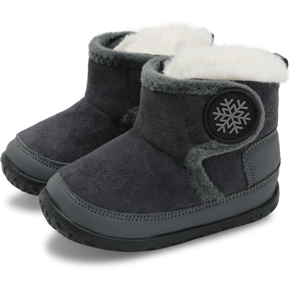 imageLRUN Baby Boots for Infant Toddler Boys Girls Ankle Warm Suede Plush Lining House Slippers Little Kids Winter Shoes for Indoor Outdoor WalkingDark Grey