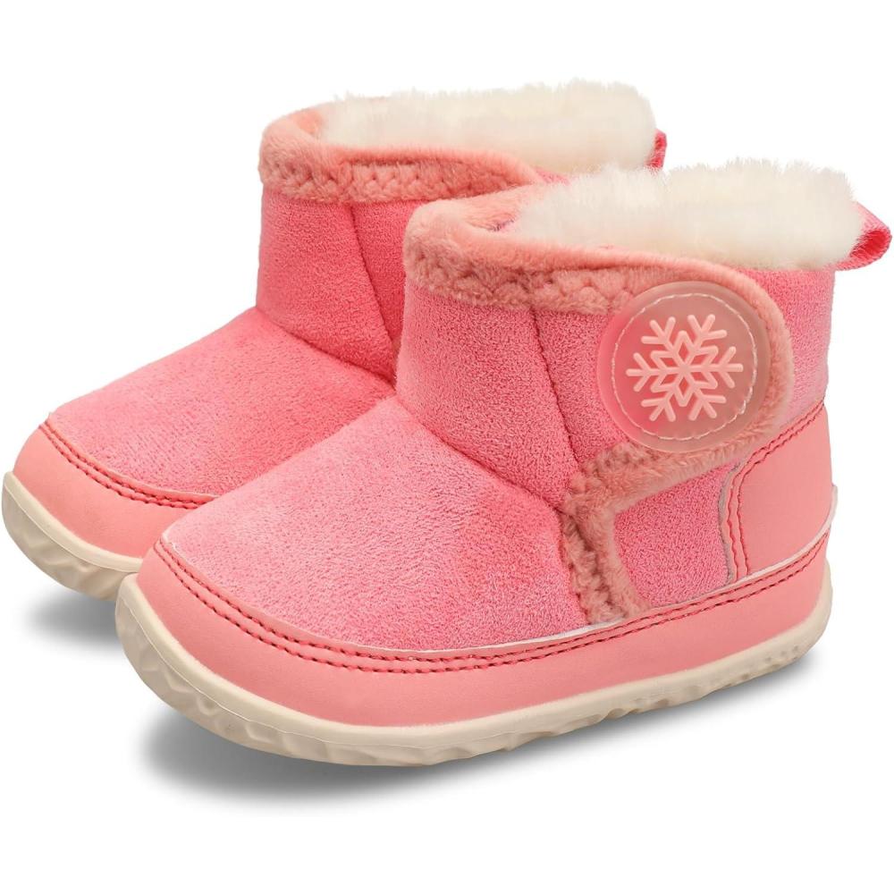 imageLRUN Baby Boots for Infant Toddler Boys Girls Ankle Warm Suede Plush Lining House Slippers Little Kids Winter Shoes for Indoor Outdoor WalkingDark Pink