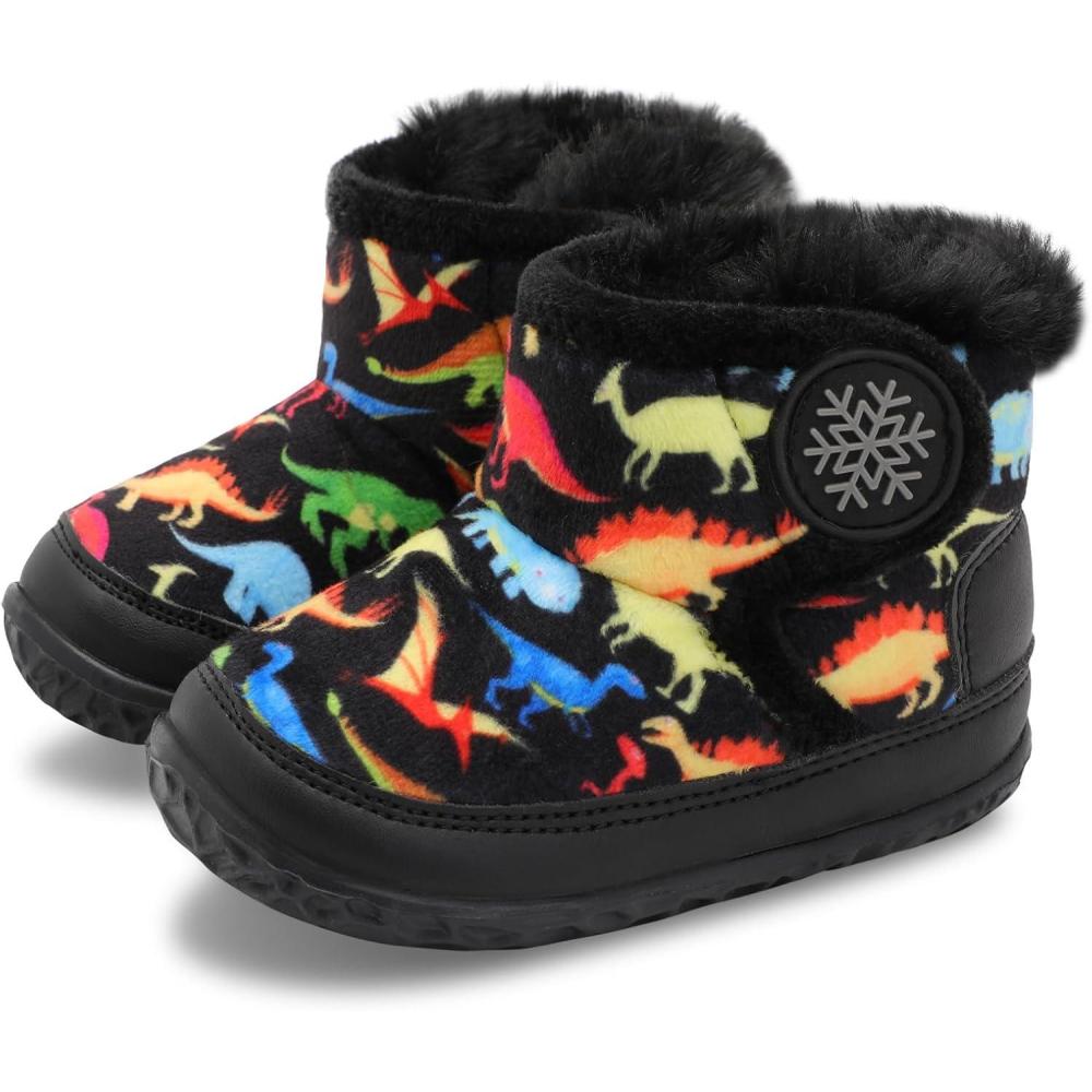 imageLRUN Baby Boots for Infant Toddler Boys Girls Ankle Warm Suede Plush Lining House Slippers Little Kids Winter Shoes for Indoor Outdoor WalkingDinosaur