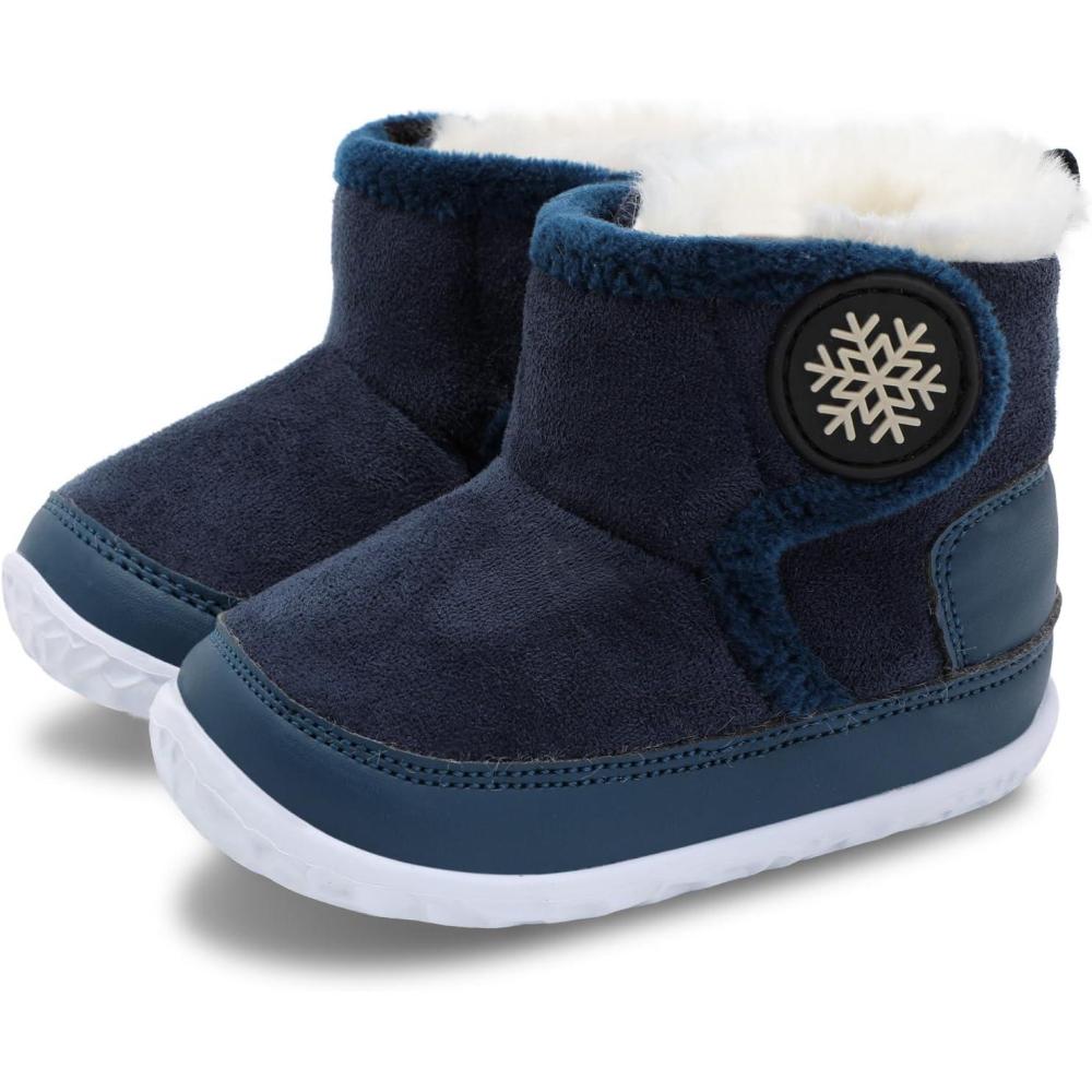 imageLRUN Baby Boots for Infant Toddler Boys Girls Ankle Warm Suede Plush Lining House Slippers Little Kids Winter Shoes for Indoor Outdoor WalkingNavy