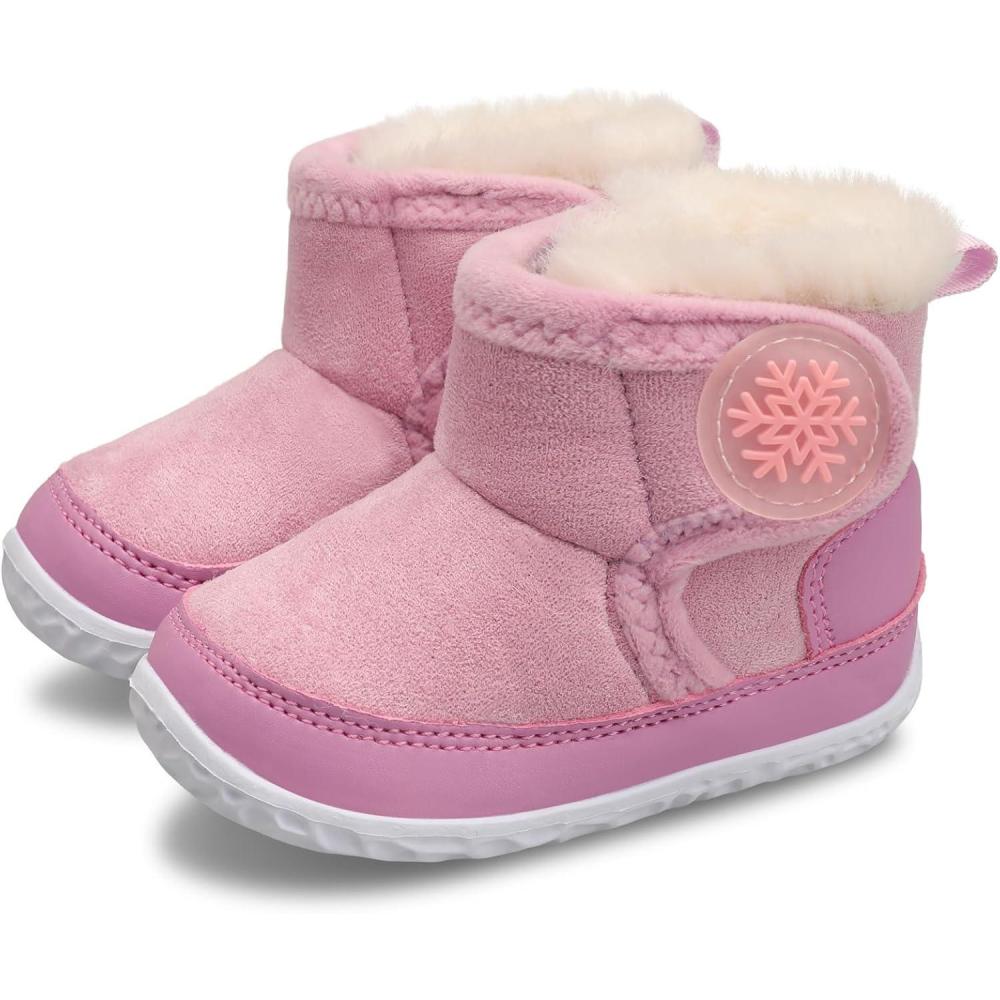 imageLRUN Baby Boots for Infant Toddler Boys Girls Ankle Warm Suede Plush Lining House Slippers Little Kids Winter Shoes for Indoor Outdoor WalkingPurple