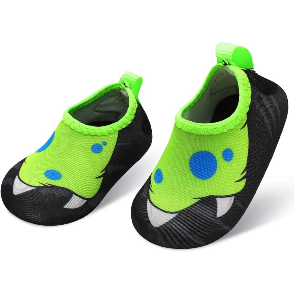 imageLRUN Baby Water Shoes Barefoot Walking Shoes Infant Aqua Sock Swim Shoes for Beach Pool Sand Babies First Walker ShoesBlackGreen