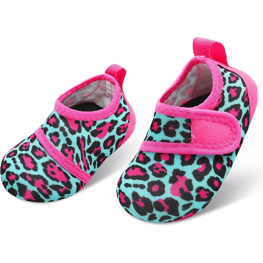 imageLRUN Baby Water Shoes Barefoot Walking Shoes Infant Aqua Sock Swim Shoes for Beach Pool Sand Babies First Walker ShoesBlue Leopard