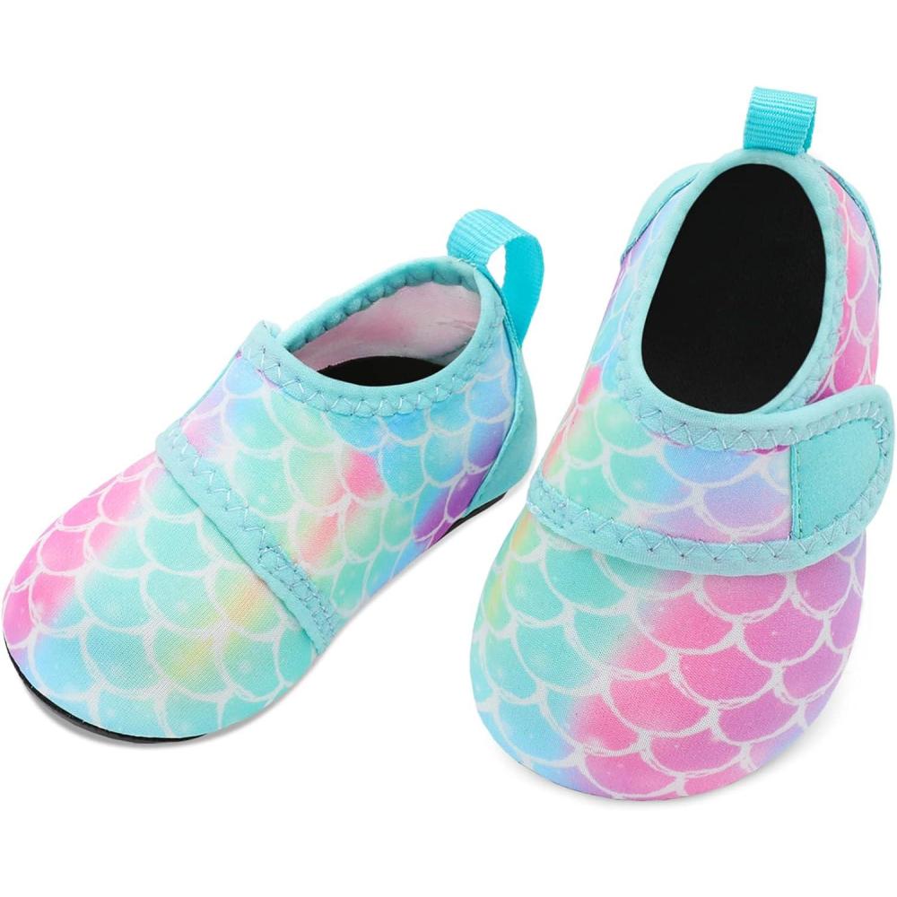 imageLRUN Baby Water Shoes Barefoot Walking Shoes Infant Aqua Sock Swim Shoes for Beach Pool Sand Babies First Walker ShoesColorful Fish Scal