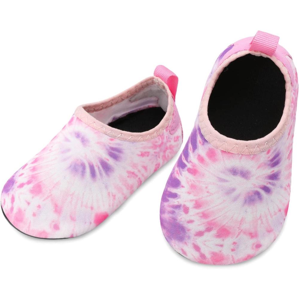 imageLRUN Baby Water Shoes Barefoot Walking Shoes Infant Aqua Sock Swim Shoes for Beach Pool Sand Babies First Walker ShoesPurple Tie Die