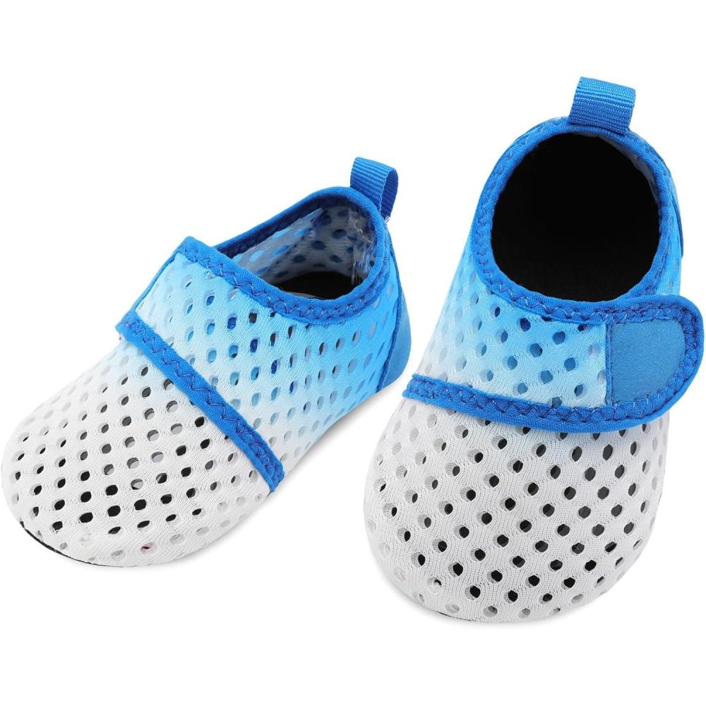 imageLRUN Baby Water Shoes Barefoot Walking Shoes Infant Aqua Sock Swim Shoes for Beach Pool Sand Babies First Walker ShoesWhite Blue