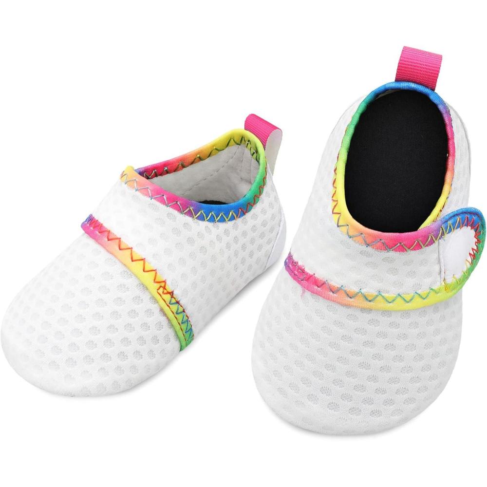 imageLRUN Baby Water Shoes Barefoot Walking Shoes Infant Aqua Sock Swim Shoes for Beach Pool Sand Babies First Walker ShoesWhite Dots