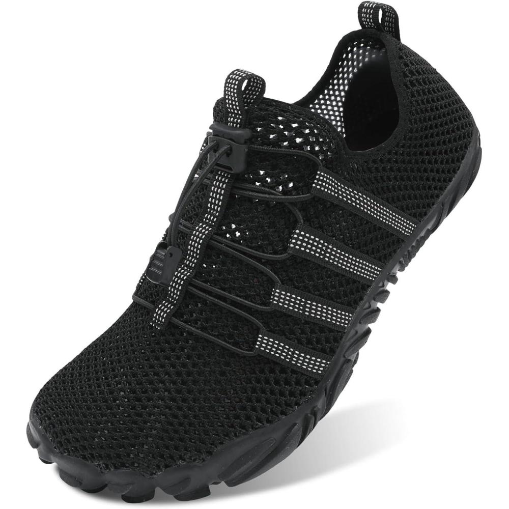 imageLRUN Barefoot Water Shoes Women Mens Aqua Sock Athletic Hiking Water Sports Shoes for Swim Beach Pool Sand Diving WalkingOblack