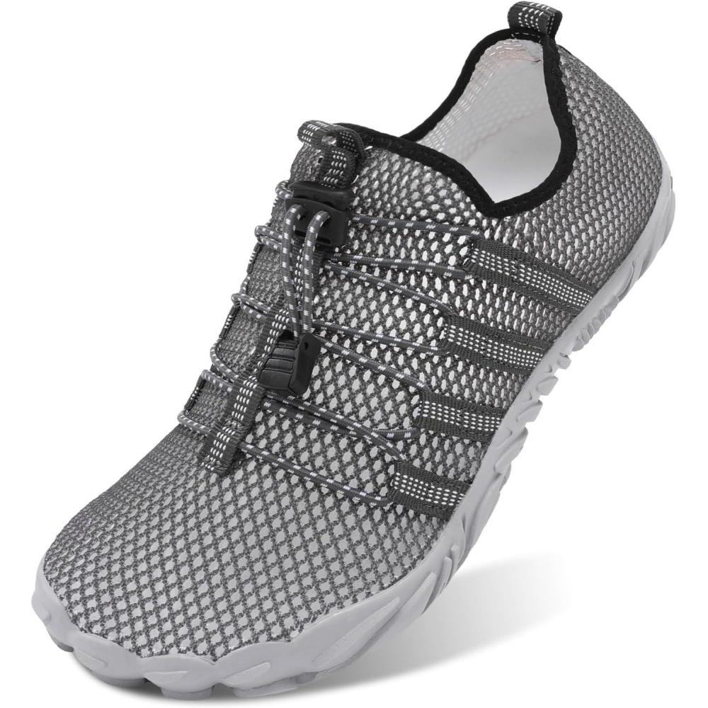 imageLRUN Barefoot Water Shoes Women Mens Aqua Sock Athletic Hiking Water Sports Shoes for Swim Beach Pool Sand Diving WalkingOdark Grey
