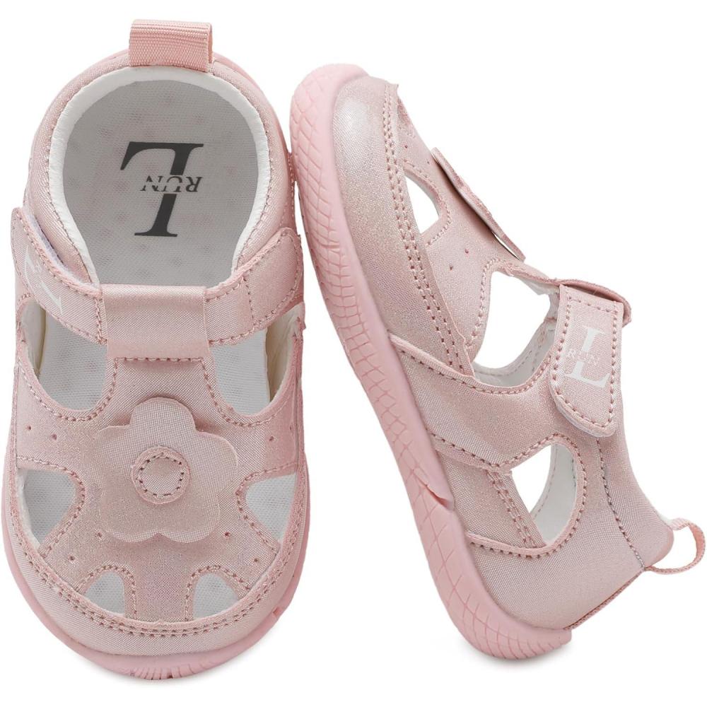 imageLRUN Toddler Mary Jane Shoes Girls Casual Barefoot Sandals Breathable Princess Dress Flats NonSlip Rubber Sole Infant First Walker Shoes for Outdoor IndoorPink