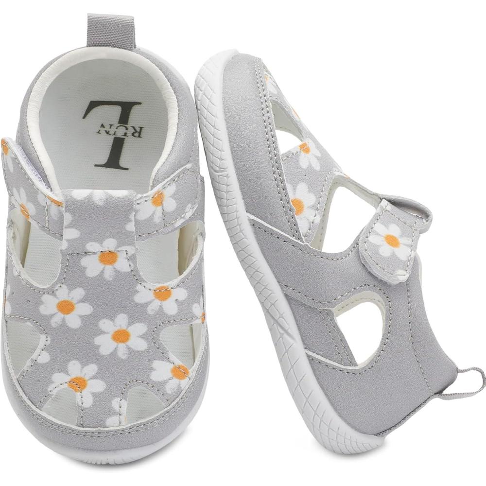 imageLRUN Toddler Mary Jane Shoes Girls Casual Barefoot Sandals Breathable Princess Dress Flats NonSlip Rubber Sole Infant First Walker Shoes for Outdoor IndoorFlower