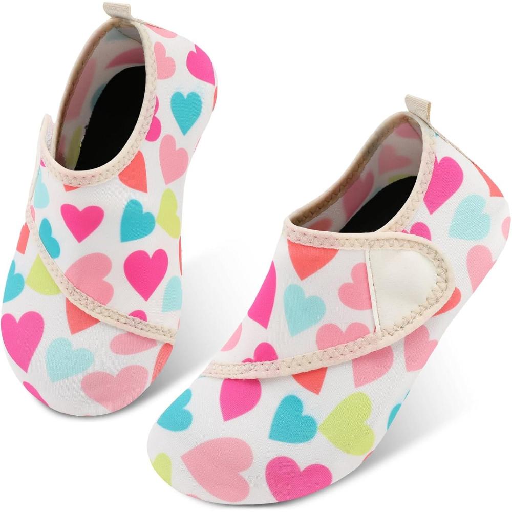 imageLRUN Toddler Water Shoes Barefoot Aqua Socks Kids Swim Shoes for Beach Pool Surfing YogaBeige Heart