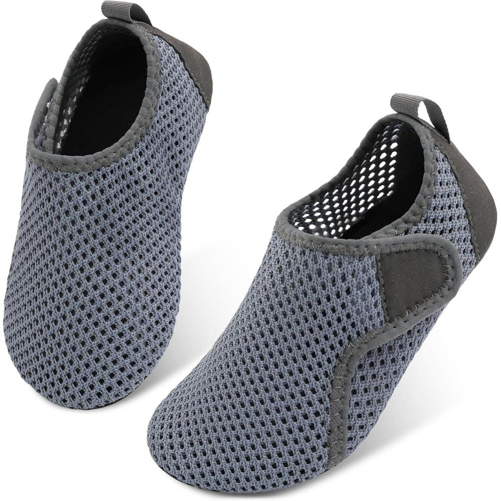 imageLRUN Toddler Water Shoes Barefoot Aqua Socks Kids Swim Shoes for Beach Pool Surfing YogaDark Grey Dots