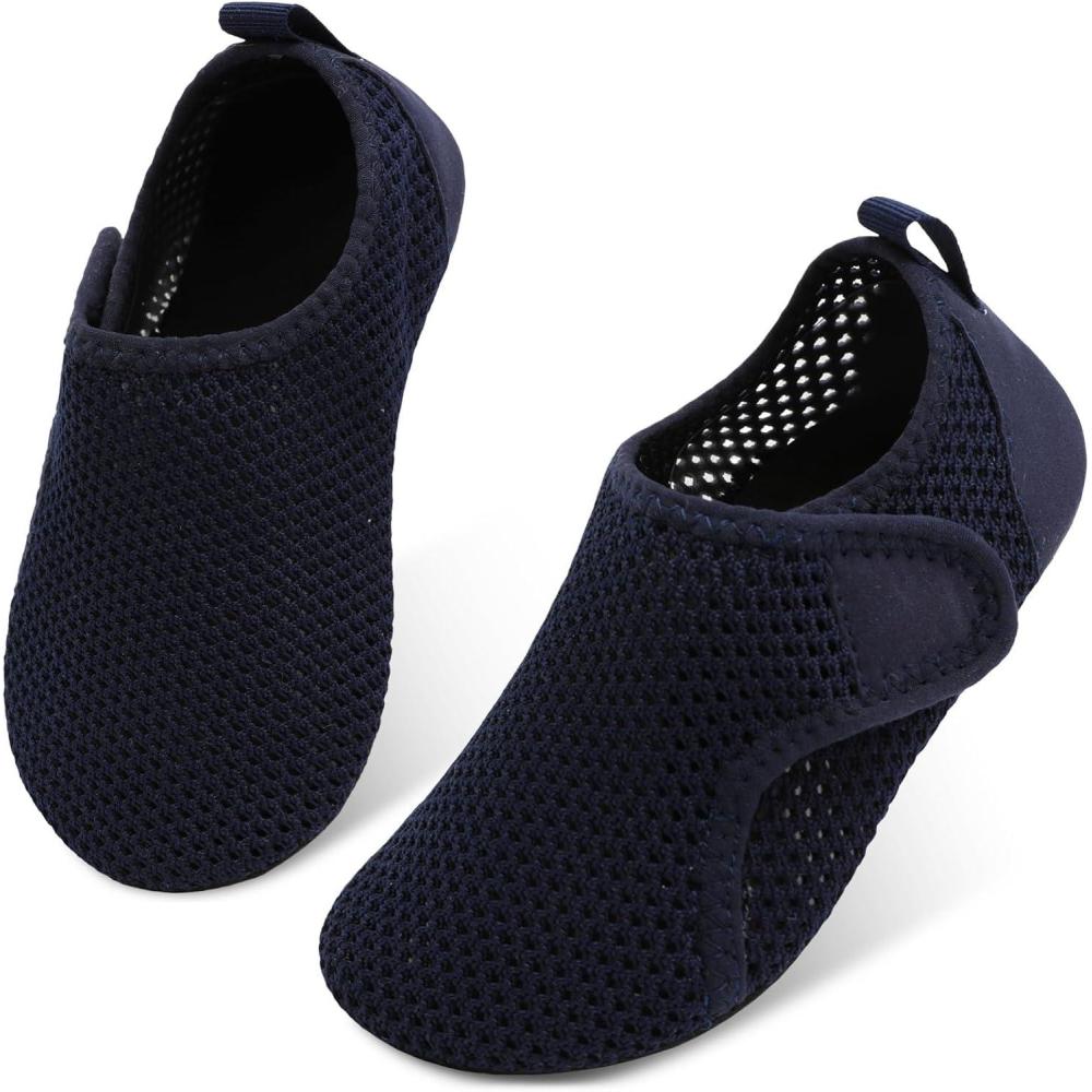 imageLRUN Toddler Water Shoes Barefoot Aqua Socks Kids Swim Shoes for Beach Pool Surfing YogaNavy Blue