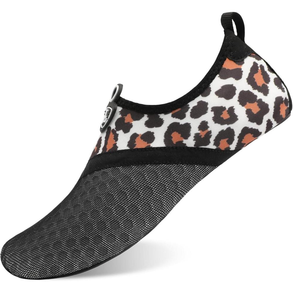 imageLRUN Unisex Water Shoes Barefoot Skin Summer Swim Shoes for Run Dive Surf Beach YogaBlack Leopard