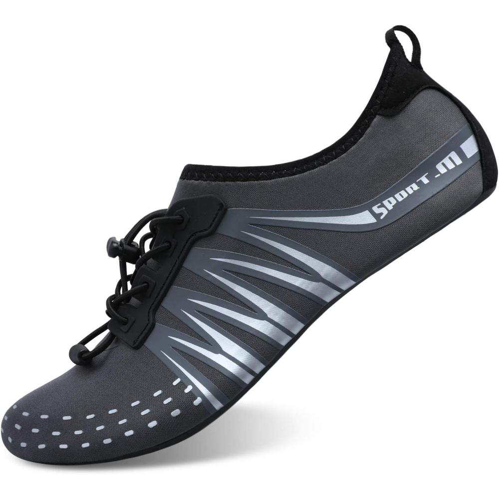imageLRUN Unisex Water Shoes Barefoot Skin Summer Swim Shoes for Run Dive Surf Beach YogaStrip Grey Dot