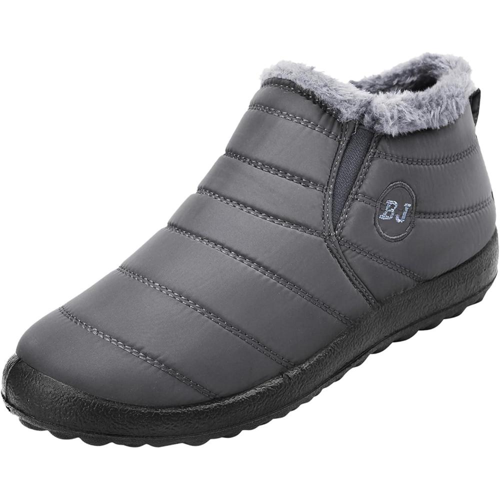 imageLRUN Womens Winter Snow Boots Fur Lined Warm Ankle Boots Slip on Mens Snow Ankle Boots Lightweight Outdoor FootwearGrey