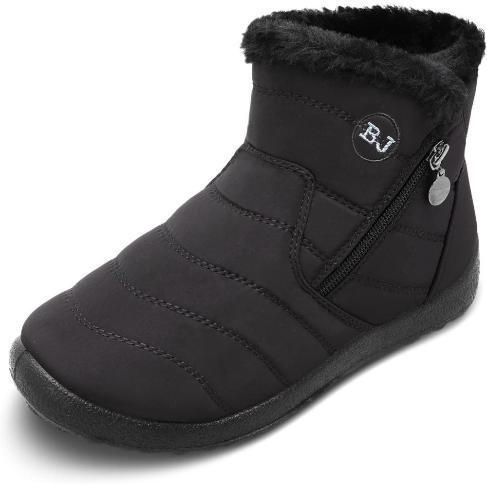 imageLRUN Womens Winter Snow Boots Fur Lined Warm Ankle Boots Slip on Mens Snow Ankle Boots Lightweight Outdoor FootwearZblack