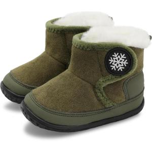 L-RUN Baby Boots for Infant Toddler Boys Girls Ankle Warm Suede Plush Lining House Slippers Little Kids Winter Shoes for Indoor Outdoor Walking(Army Green)