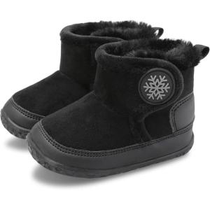 L-RUN Baby Boots for Infant Toddler Boys Girls Ankle Warm Suede Plush Lining House Slippers Little Kids Winter Shoes for Indoor Outdoor Walking(Black)