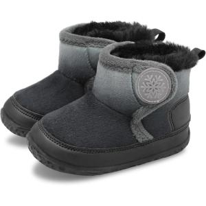 L-RUN Baby Boots for Infant Toddler Boys Girls Ankle Warm Suede Plush Lining House Slippers Little Kids Winter Shoes for Indoor Outdoor Walking(Black Grey)