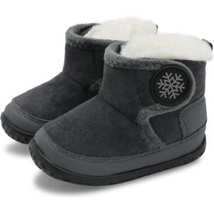 L-RUN Baby Boots for Infant Toddler Boys Girls Ankle Warm Suede Plush Lining House Slippers Little Kids Winter Shoes for Indoor Outdoor Walking(Dark Grey)