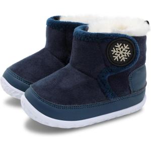 L-RUN Baby Boots for Infant Toddler Boys Girls Ankle Warm Suede Plush Lining House Slippers Little Kids Winter Shoes for Indoor Outdoor Walking(Navy)