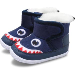 L-RUN Baby Boots for Infant Toddler Boys Girls Ankle Warm Suede Plush Lining House Slippers Little Kids Winter Shoes for Indoor Outdoor Walking(Navy Shark)