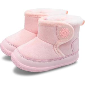 L-RUN Baby Boots for Infant Toddler Boys Girls Ankle Warm Suede Plush Lining House Slippers Little Kids Winter Shoes for Indoor Outdoor Walking(Pink)