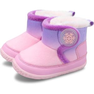 L-RUN Baby Boots for Infant Toddler Boys Girls Ankle Warm Suede Plush Lining House Slippers Little Kids Winter Shoes for Indoor Outdoor Walking(Pink Purple)