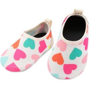 L-RUN Baby Water Shoes Barefoot Walking Shoes Infant Aqua Sock Swim Shoes for Beach Pool Sand Babies First Walker Shoes(Beige Heart)
