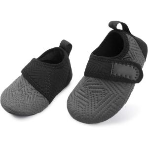 L-RUN Baby Water Shoes Barefoot Walking Shoes Infant Aqua Sock Swim Shoes for Beach Pool Sand Babies First Walker Shoes(Grey Black)