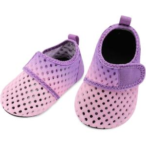 L-RUN Baby Water Shoes Barefoot Walking Shoes Infant Aqua Sock Swim Shoes for Beach Pool Sand Babies First Walker Shoes(Pink Purple)