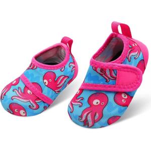 L-RUN Baby Water Shoes Barefoot Walking Shoes Infant Aqua Sock Swim Shoes for Beach Pool Sand Babies First Walker Shoes(Rose Octopus)