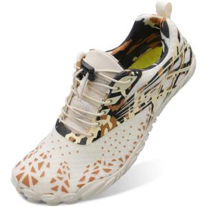 L-RUN Barefoot Water Shoes Women Mens Aqua Sock Athletic Hiking Water Sports Shoes for Swim Beach Pool Sand Diving Walking(M_beige)