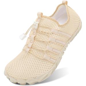 L-RUN Barefoot Water Shoes Women Mens Aqua Sock Athletic Hiking Water Sports Shoes for Swim Beach Pool Sand Diving Walking(O_beige)