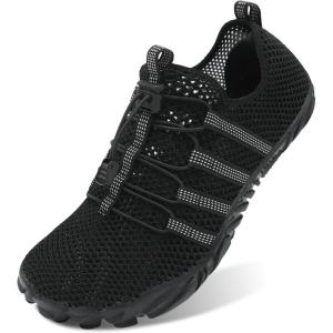L-RUN Barefoot Water Shoes Women Mens Aqua Sock Athletic Hiking Water Sports Shoes for Swim Beach Pool Sand Diving Walking(O-black)