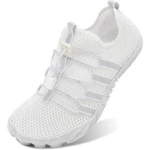 L-RUN Barefoot Water Shoes Women Mens Aqua Sock Athletic Hiking Water Sports Shoes for Swim Beach Pool Sand Diving Walking(O_white)