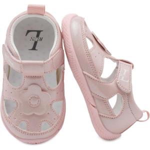 L-RUN Toddler Mary Jane Shoes Girls Casual Barefoot Sandals Breathable Princess Dress Flats Non-Slip Rubber Sole Infant First Walker Shoes for Outdoor Indoor(Pink)