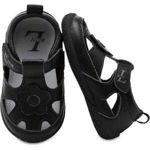 L-RUN Toddler Mary Jane Shoes Girls Casual Barefoot Sandals Breathable Princess Dress Flats Non-Slip Rubber Sole Infant First Walker Shoes for Outdoor Indoor(Black)