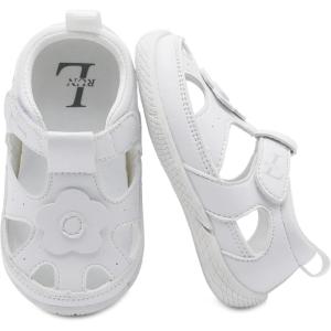 L-RUN Toddler Mary Jane Shoes Girls Casual Barefoot Sandals Breathable Princess Dress Flats Non-Slip Rubber Sole Infant First Walker Shoes for Outdoor Indoor(White)