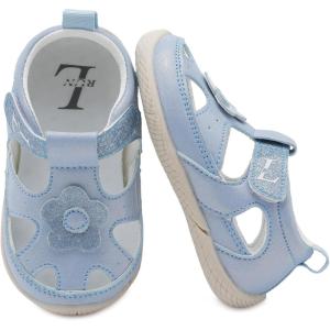 L-RUN Toddler Mary Jane Shoes Girls Casual Barefoot Sandals Breathable Princess Dress Flats Non-Slip Rubber Sole Infant First Walker Shoes for Outdoor Indoor(Blue)