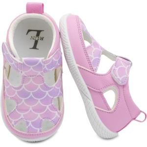 L-RUN Toddler Mary Jane Shoes Girls Casual Barefoot Sandals Breathable Princess Dress Flats Non-Slip Rubber Sole Infant First Walker Shoes for Outdoor Indoor(Purple)