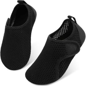 L-RUN Toddler Water Shoes Barefoot Aqua Socks Kids Swim Shoes for Beach Pool Surfing Yoga(All Black)