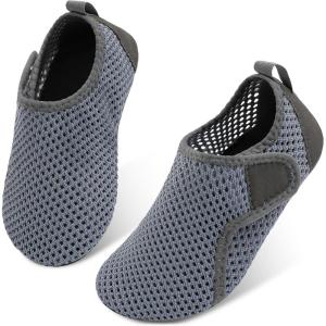 L-RUN Toddler Water Shoes Barefoot Aqua Socks Kids Swim Shoes for Beach Pool Surfing Yoga(Dark Grey Dots)