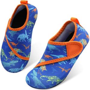 L-RUN Toddler Water Shoes Barefoot Aqua Socks Kids Swim Shoes for Beach Pool Surfing Yoga(Navy Dinosaur)