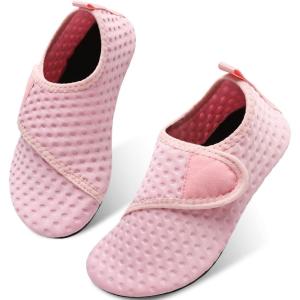 L-RUN Toddler Water Shoes Barefoot Aqua Socks Kids Swim Shoes for Beach Pool Surfing Yoga(Strip Pink)